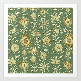 wonky wildflower waterfall ... tan & greens Art Print