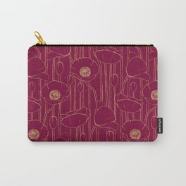 Poppies Field, Hand-drawn Floral Poppy Pattern in Deep Red and Gold Texture, Luxury Stylish Decor Carry-All Pouch