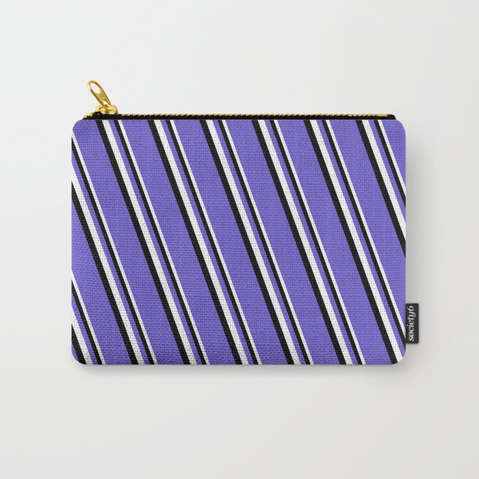 White, Black & Slate Blue Colored Stripes Pattern Carry-All Pouch
