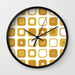 Rounded Squares Geometric Pattern in Mustard Yellows and White Wall Clock