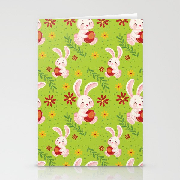 Happy Easter Pattern With Egg And Bunny Stationery Cards