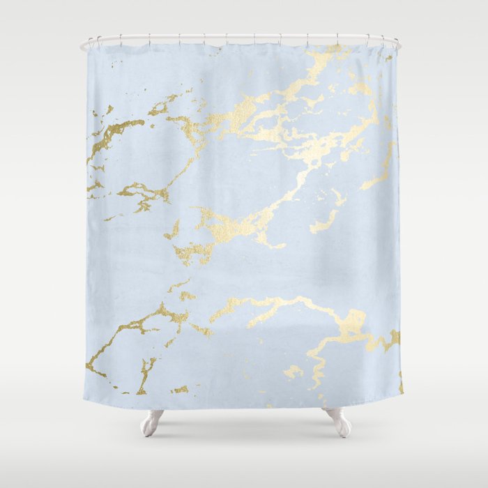 Kintsugi Ceramic Gold on Sky Blue Shower Curtain