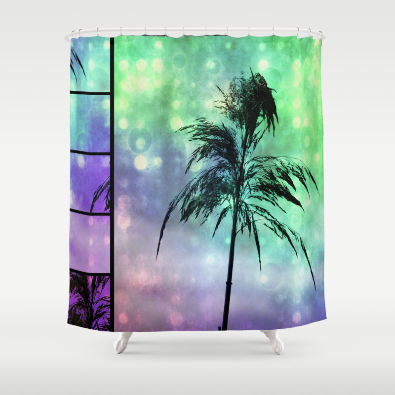 Grass Collage Purple Green Lights Shower Curtain By Minx267