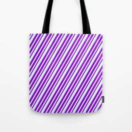 [ Thumbnail: Dark Violet and Light Cyan Colored Lines Pattern Tote Bag ]