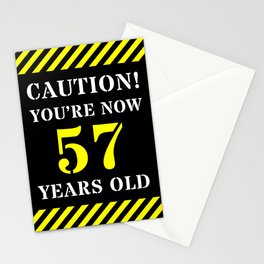 [ Thumbnail: 57th Birthday - Warning Stripes and Stencil Style Text Stationery Cards ]
