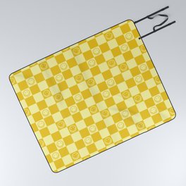 Cute Smiley Faces on Checkerboard \\ Sunshine Color Palette Picnic Blanket