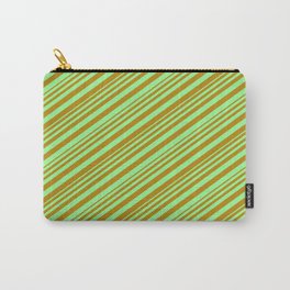 [ Thumbnail: Green & Dark Goldenrod Colored Stripes/Lines Pattern Carry-All Pouch ]