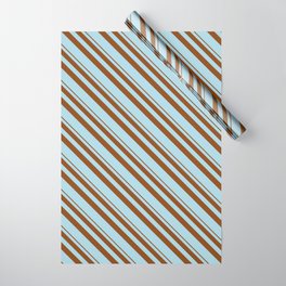 [ Thumbnail: Brown and Light Blue Colored Stripes/Lines Pattern Wrapping Paper ]