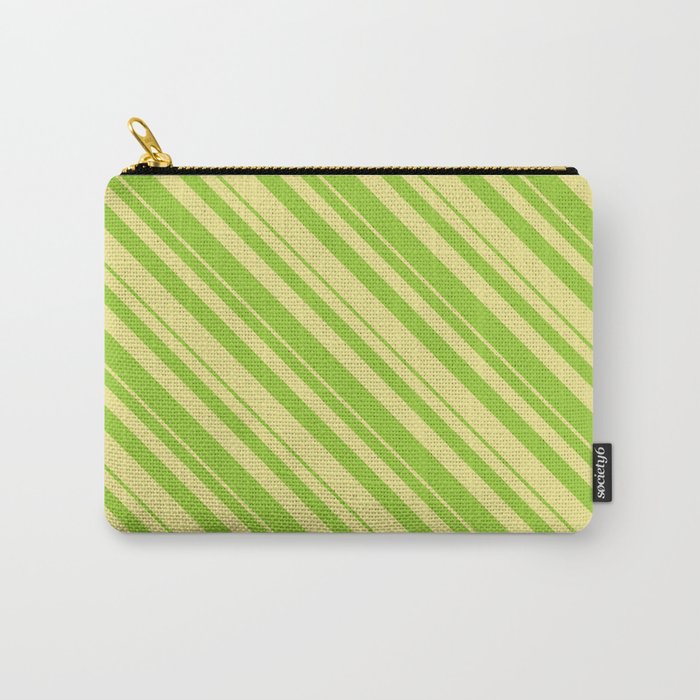 Green and Tan Colored Lined/Striped Pattern Carry-All Pouch