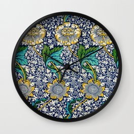 William Morris Kennet laurel sunflowers and bougainvillia 19th century textile floral pattern Wall Clock