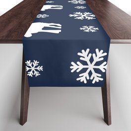 Christmas Pattern White Navy Blue Snowflake Deer Table Runner