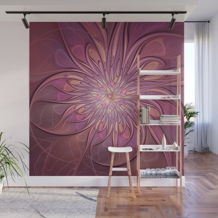 Abstract Modern Floral Fractal Art Berry Colors Wall Mural