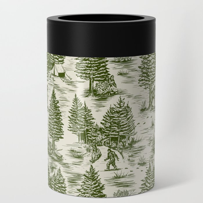 Bigfoot / Sasquatch Toile de Jouy in Forest Green Can Cooler