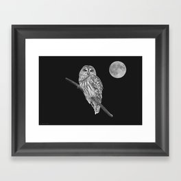 Owl, See the Moon: Barred Owl (bw) Framed Art Print