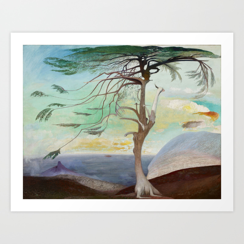 Lonely Cedar Tree Landscape Painting Art Print By Shirtsandgifts