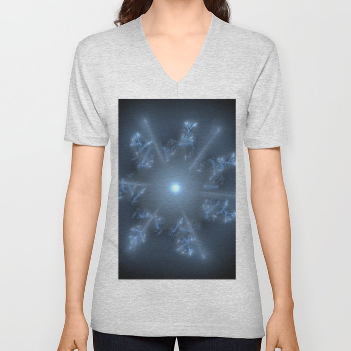 Blue Star Fractal 29 V Neck T Shirt