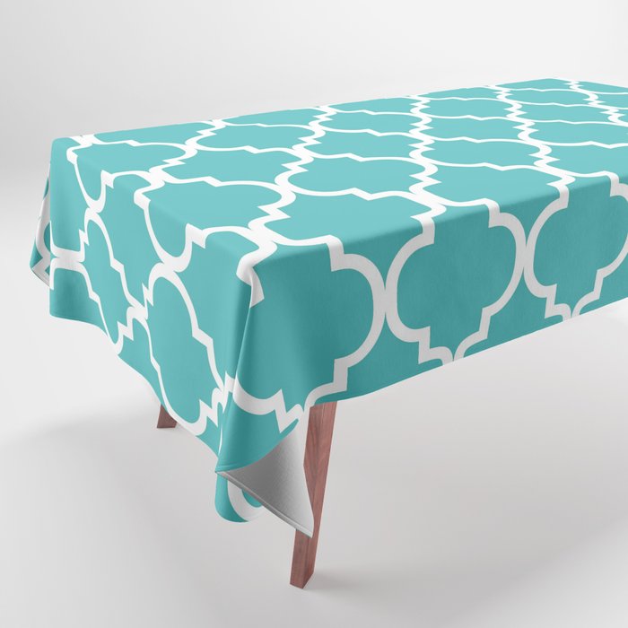 Moroccan Trellis (White & Teal Pattern) Tablecloth