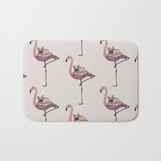 Flamingo and French Bulldog Bath Mat