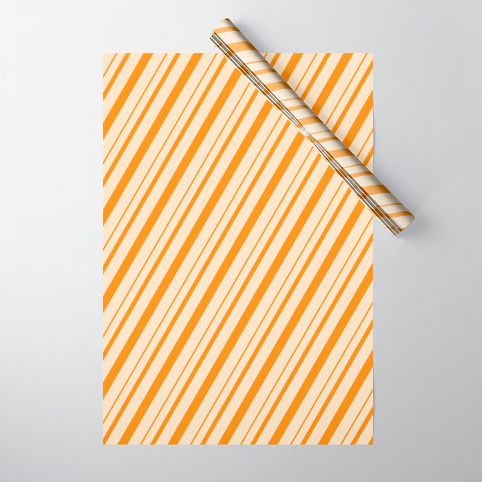 Bisque and Dark Orange Colored Lines/Stripes Pattern Wrapping Paper