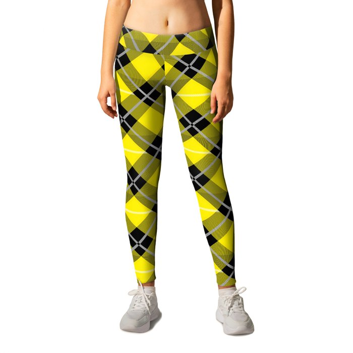 Diagonal Yellow and Black Flannel-Plaid Pattern Leggings