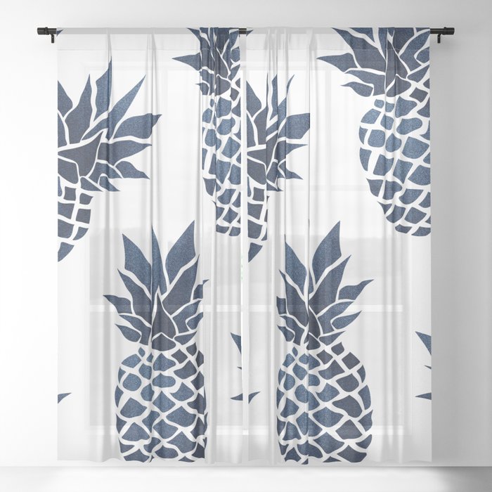 Pineapple Blue Denim Sheer Curtain