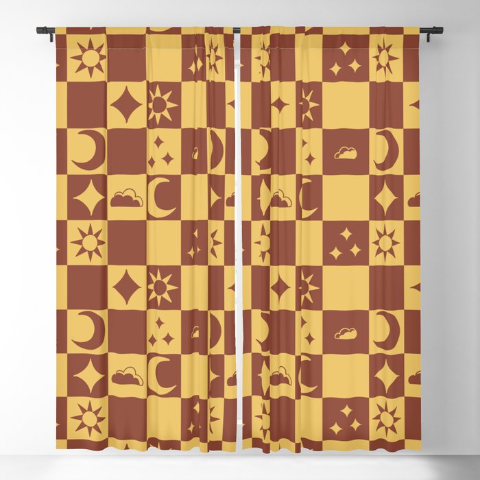 Medieval Celestial Banner Pattern in Red Blackout Curtain