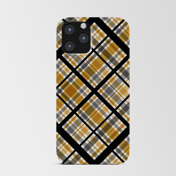 MCM Diagonal Plaid Pattern // Butterscotch, Gold, Gray, Black and White Stripes iPhone Card Case