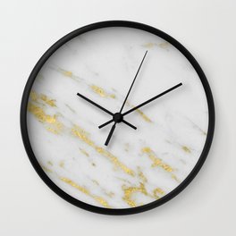 Marble - Shimmery Gold Marble on White Pattern Wall Clock