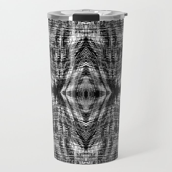 vintage geometric symmetry pattern abstract background in black and white Travel Mug
