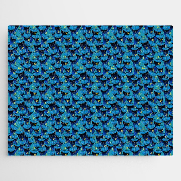 Royal Blue Bellflower Floral Pattern Jigsaw Puzzle