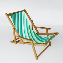 [ Thumbnail: Dark Turquoise, Sea Green, Aquamarine, and Mint Cream Colored Striped/Lined Pattern Sling Chair ]