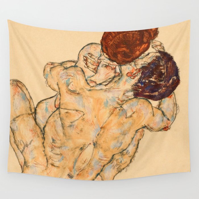 Egon Schiele "Mann und Frau (Umarmung)" Wall Tapestry