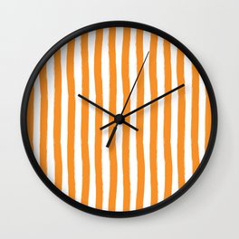 Orange and White Cabana Stripes Palm Beach Preppy Wall Clock