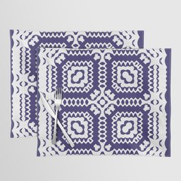 Decorative color ceramic azulejo tiles. Vintage seamless pattern watercolor. Modern design. Blue folk ethnic ornament.  Placemat