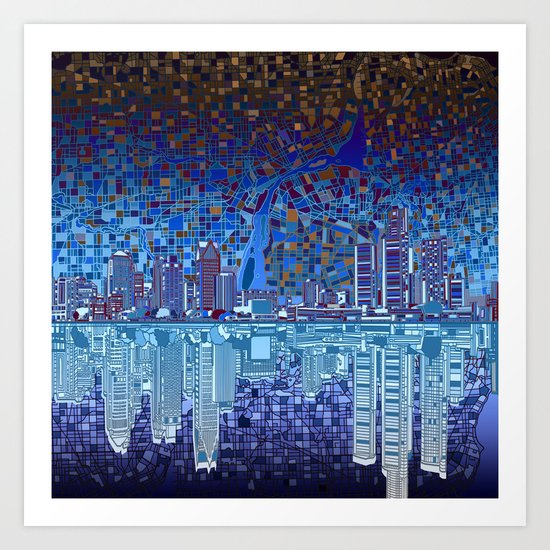 detroit city skyline Art Print