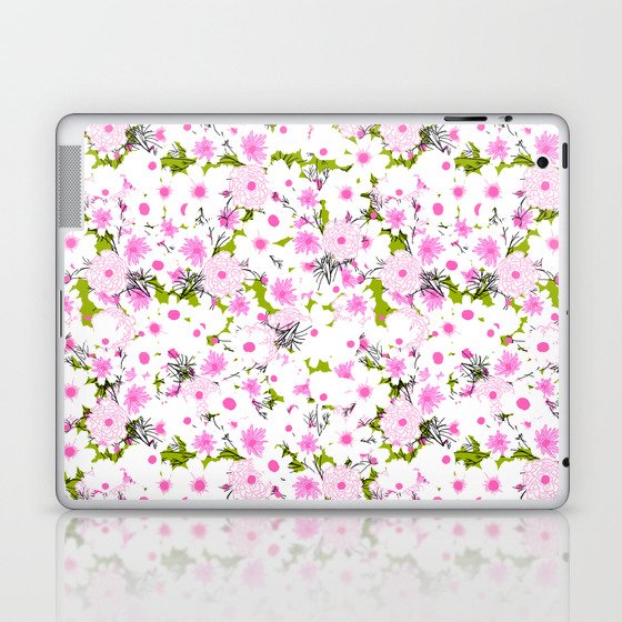 Mid-Century Modern Wild Mums Flowers Green Laptop & iPad Skin