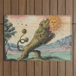 The Lion Eating The Sun Antique Alchemy Illustration Outdoor Rug
