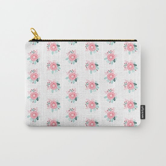 Florals boho modern watercolor blooming blossom garden nature summer spring navy pink white Carry-All Pouch