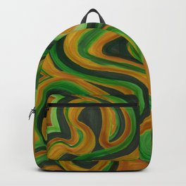 Abstract Retro Forest Green, Sage and Gold Swirl Lines Backpack