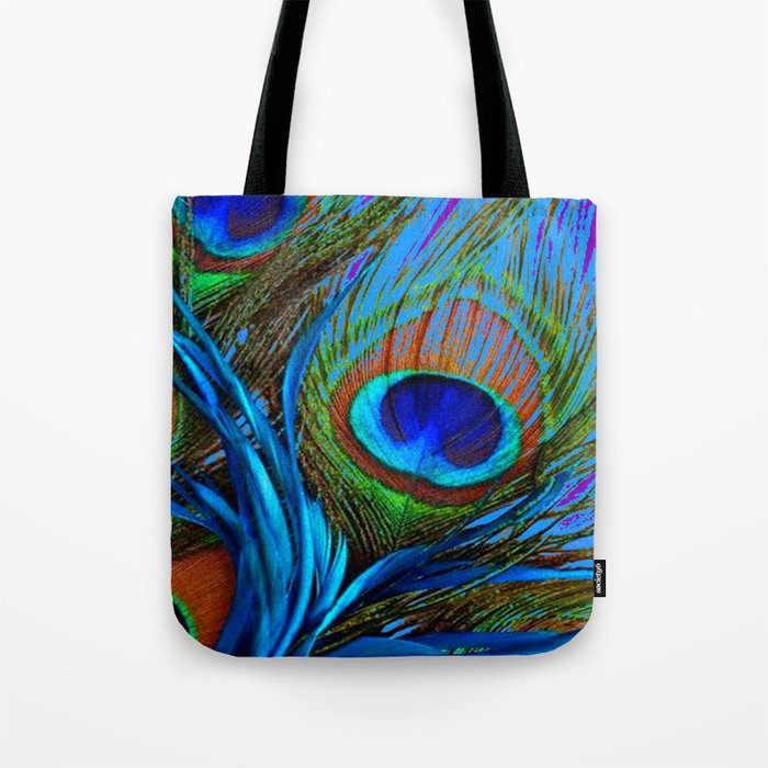 FLOWING BABY BLUE PEACOCK FEATHERS ART Tote Bag