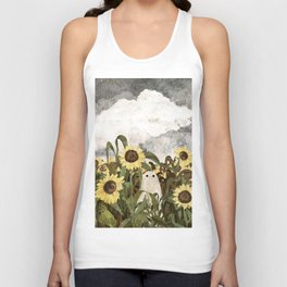 There's A Ghost in the Sunflower Field Again... Tank Top | Cute, Creepy, Flower, Painting, Ghost, Cloud, Haunted, Digital, Heatwave, Vintage 