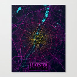 Leicestershire City Map of England - Neon Canvas Print