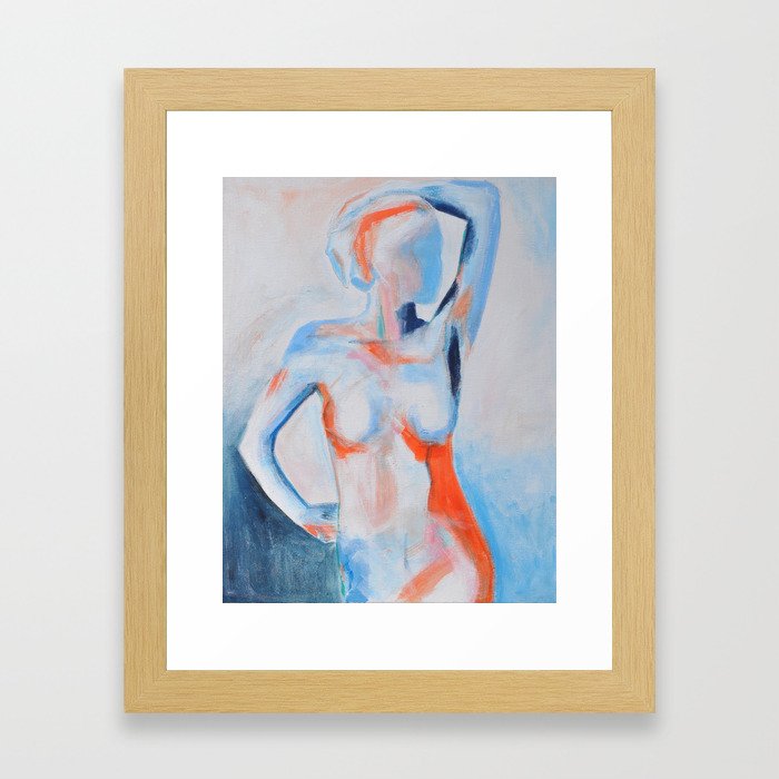 Girl in Blue and Orange Framed Art Print