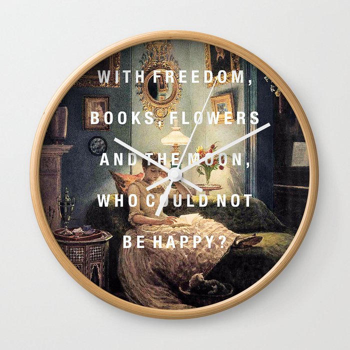 freedom, books, flowers and the moon Wall Clock