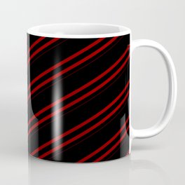 [ Thumbnail: Black & Dark Red Colored Striped Pattern Coffee Mug ]