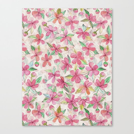 Pink Painted Blossom Pattern Canvas Print