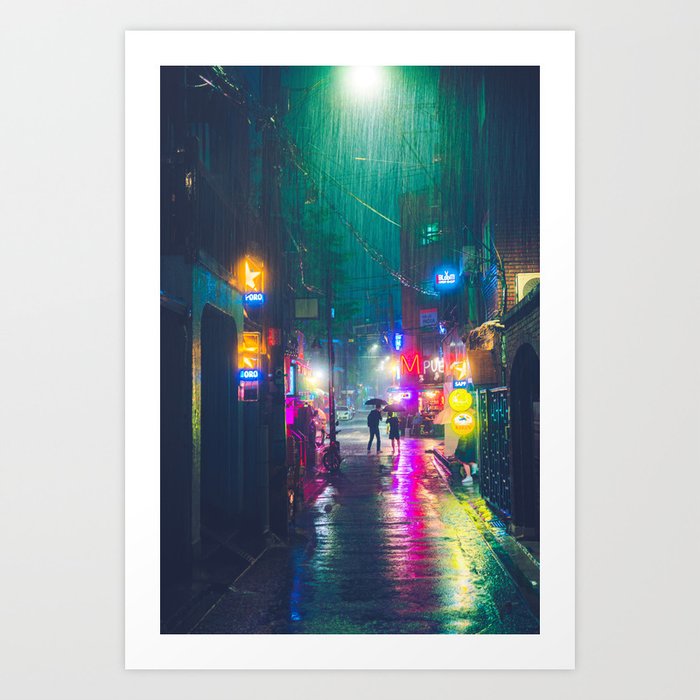 Neon Downpour Art Print