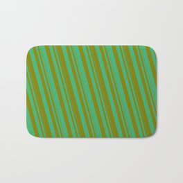 [ Thumbnail: Sea Green & Green Colored Striped/Lined Pattern Bath Mat ]