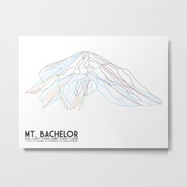 Mt. Bachelor, OR - Minimalist Trail Art Metal Print | Abstract, Illustration, Vector, Graphic Design 