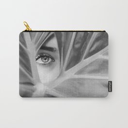 Mysterious Girl - Palm Leaf Photograph - Black And White Female Portrait Photography Carry-All Pouch | Botanical, Digital, Female, Modern, Nature, Minimalist, Photo, Floral, Blackandwhite, Trendy 